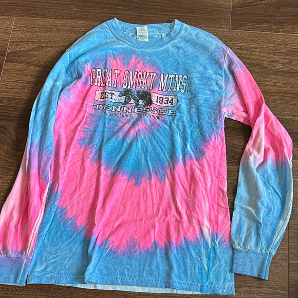 Gildan Blue and Pink Tie-Dye Kids Long Sleeve Shirt - Picture 1 of 3